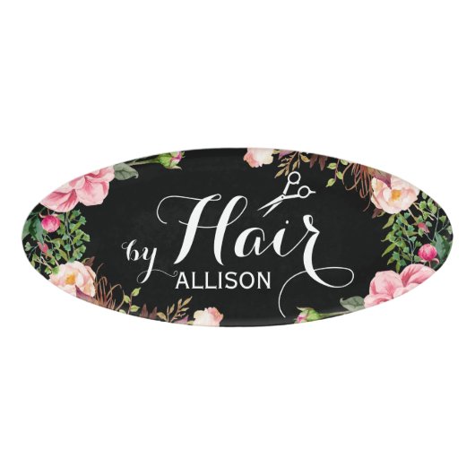 Hair Stylist Beauty Salon Beauful Floral rond Naambadge (Voorkant)