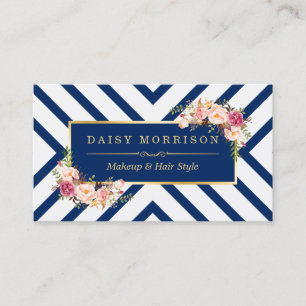 Hair Stylist Beauty Salon Gold Floral Navy Blue Visitekaartje