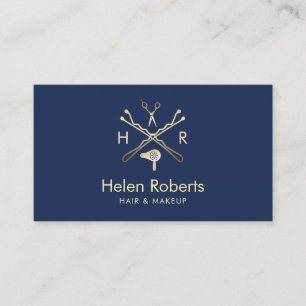Hair Stylist Beauty Salon Logo Modern Navy & Gold Visitekaartje