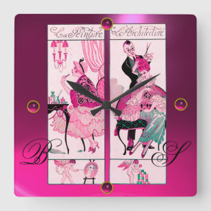 HAIR STYLIST, BEAUTY SALON MAAKT KUNSTPARTIST Roze Vierkante Klok