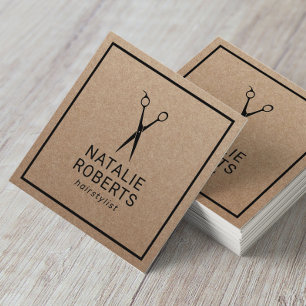 Hair Stylist Beauty Salon Minimalist Rustic Kraft Vierkante Visitekaartje