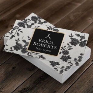 Hair Stylist  Black Floral Elegant Salon Visitekaartje