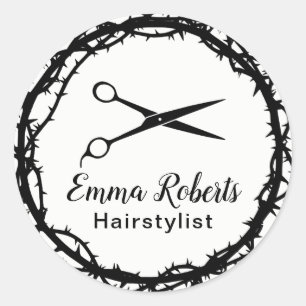Hair Stylist Black Scissor Chic Thorn Framed Ronde Sticker