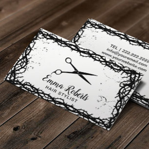 Hair Stylist Black Scissor Gothic Thorn Framed Visitekaartje