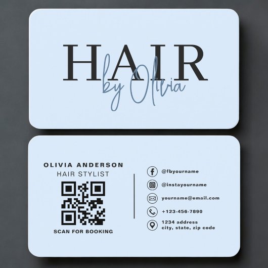 Hair Stylist Blue QR Code Professional Visitekaartje
