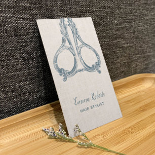 Hair Stylist Blue Scissor Elegant Linen Visitekaartje