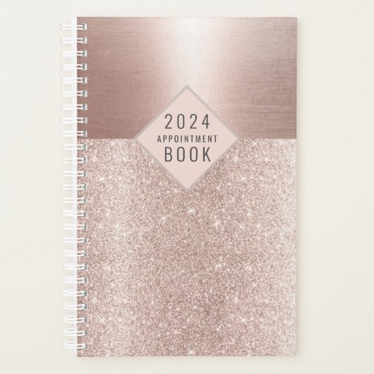 Hair Stylist Blush Roos Gold Glitter Appointment Planner (Voorkant)