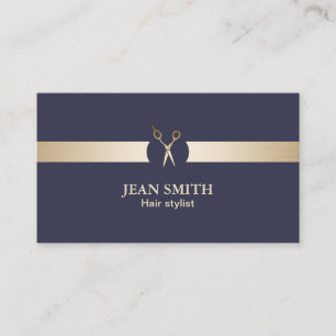 Hair Stylist Classy Blue & Gold Modern Visitekaartje