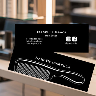 Hair stylist comb modern black hair salon branding mini visitekaartje