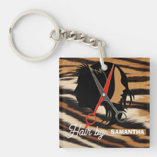 Hair Stylist Custom Name Tiger Print Salon Bag Sleutelhanger