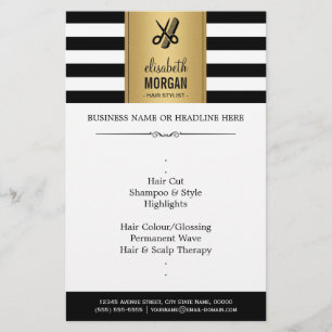 Hair Stylist Elegant Gold Black White Stripes Flyer