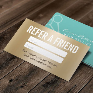 Hair Stylist Elegant Gold Foil Salon verwijzingska Aanbevelingskaartje