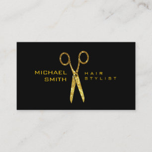 Hair Stylist Elegant Gold Glitter Scissors Salon Visitekaartje