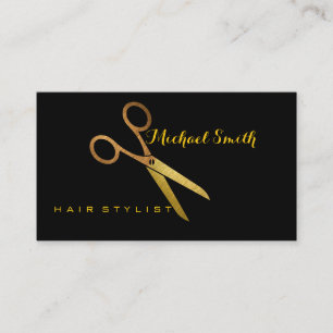 Hair Stylist Elegant Gold Scissors Salon #2 Visitekaartje
