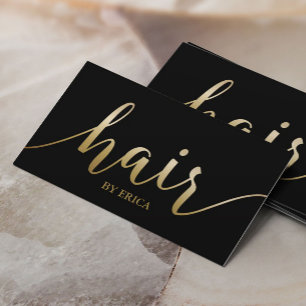 Hair Stylist Elegant Gold Script Typography Salon Visitekaartje