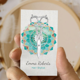 Hair Stylist Elegant Scissor Mandala Flower Salon Visitekaartje