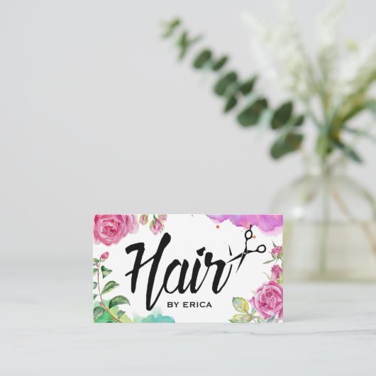 Hair Stylist Elegant Waterverf Floral Salon Visitekaartje (Staand voorkant)