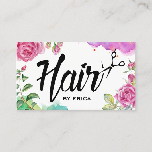 Hair Stylist Elegant Waterverf Floral Salon Visitekaartje (Voorkant)