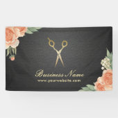 Hair Stylist Floral Elegant Black & Gold Spandoek (Horizontaal)