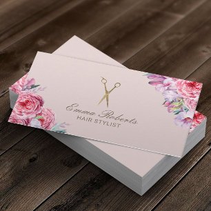 Hair Stylist Floral Gold Scissor Salon Visitekaartje