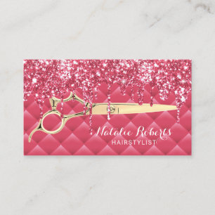 Hair Stylist Girly Pink Glitter Drift Beauty Salon Visitekaartje