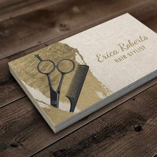 Hair Stylist Gold Brush Stroke Elegant Linen Visitekaartje