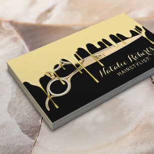 Hair Stylist Gold Driving Golden Scissor Salon Visitekaartje