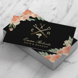 Hair Stylist Gold Salon Logo  Floral Visitekaartje