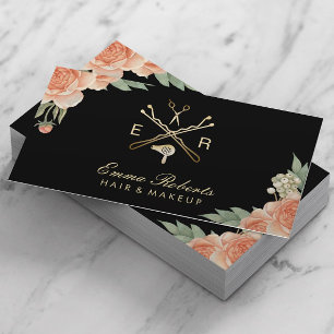 Hair Stylist Gold Salon Logo Floral Visitekaartje