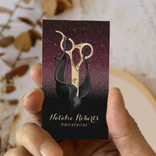 Hair Stylist Gold Scissor Burgundy Red Ombre Visitekaartje