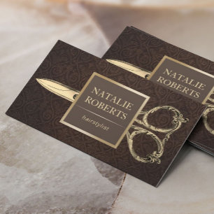 Hair Stylist Gold Scissor  Damask Visitekaartje
