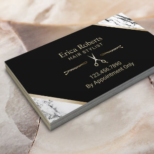 Hair Stylist Gold Scissor Modern Marble Hair Salon Visitekaartje
