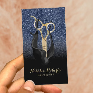 Hair Stylist Gold Scissor Navy Blue Black Ombre Visitekaartje