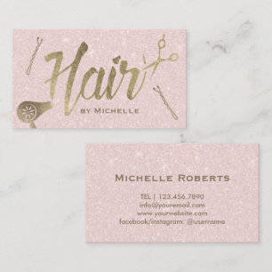 Hair Stylist Gold Typografie Blush Pink Glitter Visitekaartje