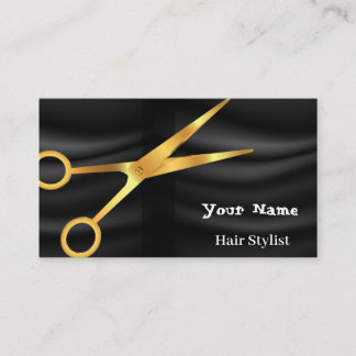 Hair Stylist goudschaar Beauty Salon Zwarte doek Visitekaartje