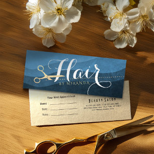 Hair Stylist Hairdresser Beauty Blue Gold Scissors Mini Visitekaartjes