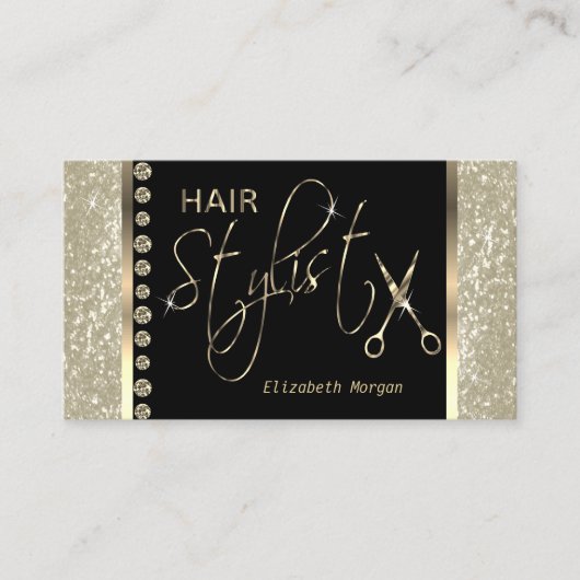 Hair Stylist - Ivory Glitter en Diamonds Visitekaartje (Voorkant)