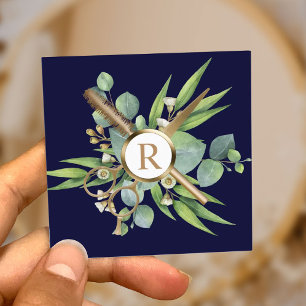 Hair Stylist Lashes Salon Botanical Navy Blue Vierkante Visitekaartje