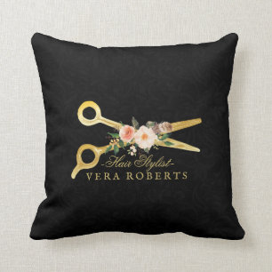 Hair Stylist Luxury Gold Scissors Damask Kussen
