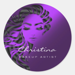 Hair Stylist Makeup Artist Glitter Eyelash Paars Ronde Sticker
