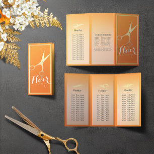 Hair stylist Makeup Salon Gold Scissors Tri Fold