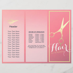 Hair stylist Makeup Salon Gold Scissors Tri Fold