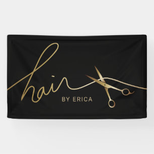 Hair Stylist Minimalist Black & Gold Typografie Spandoek