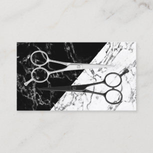 Hair Stylist Modern Black & White Scissor Marble Visitekaartje