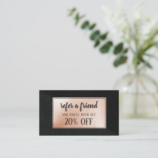 Hair stylist modern roos Gold verwijzingskaart zwa Aanbevelingskaartje (Staand voorkant)