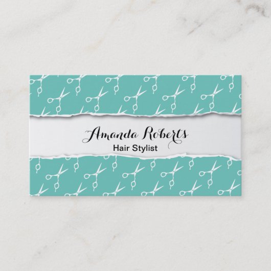 Hair Stylist | Modern Scissor Pattern Turquoise Visitekaartje (Voorkant)