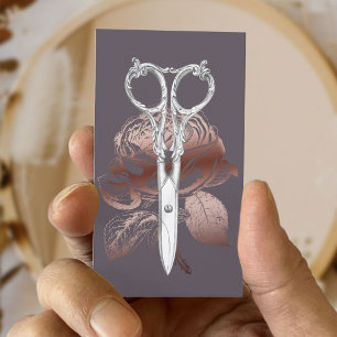 Hair Stylist Modern Scissor & Roos Floral Paars Visitekaartje