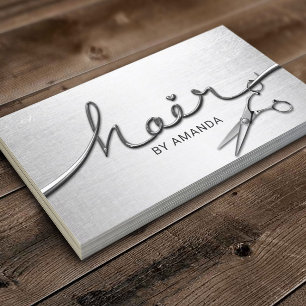 Hair Stylist Modern Silver 3D Script Salon Visitekaartje