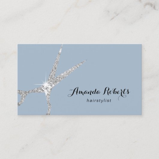 Hair Stylist Modern Silver Scissor Salon Dusty Blu Visitekaartje (Voorkant)