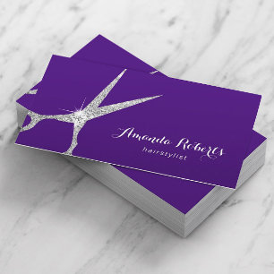 Hair Stylist Modern Silver Scissor Salon Paars Visitekaartje